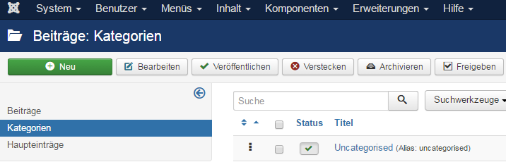 Neue Kategorie in Joomla