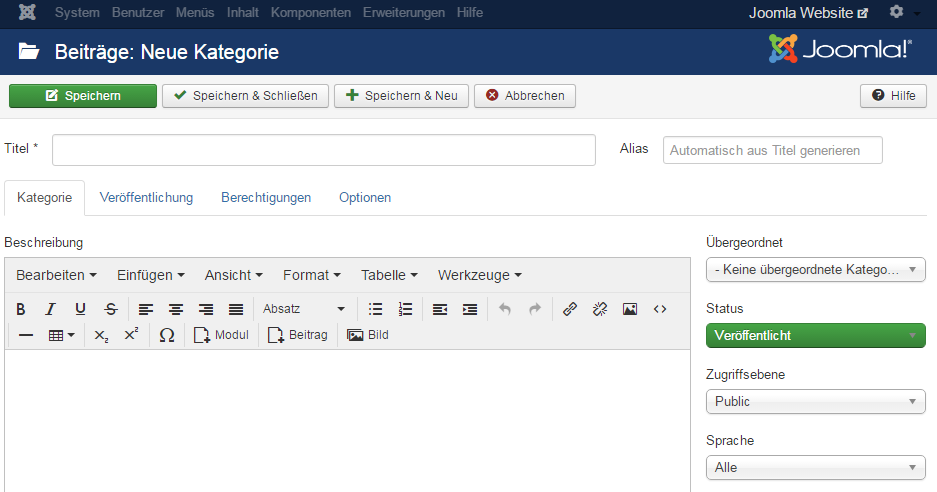Neue Kategorie in Joomla